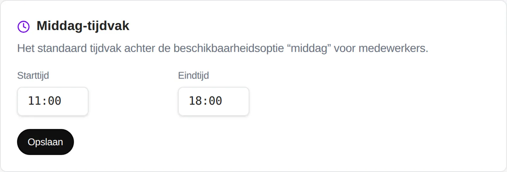 Het instelbare middag-tijdvak, 11:00 tot 18:00