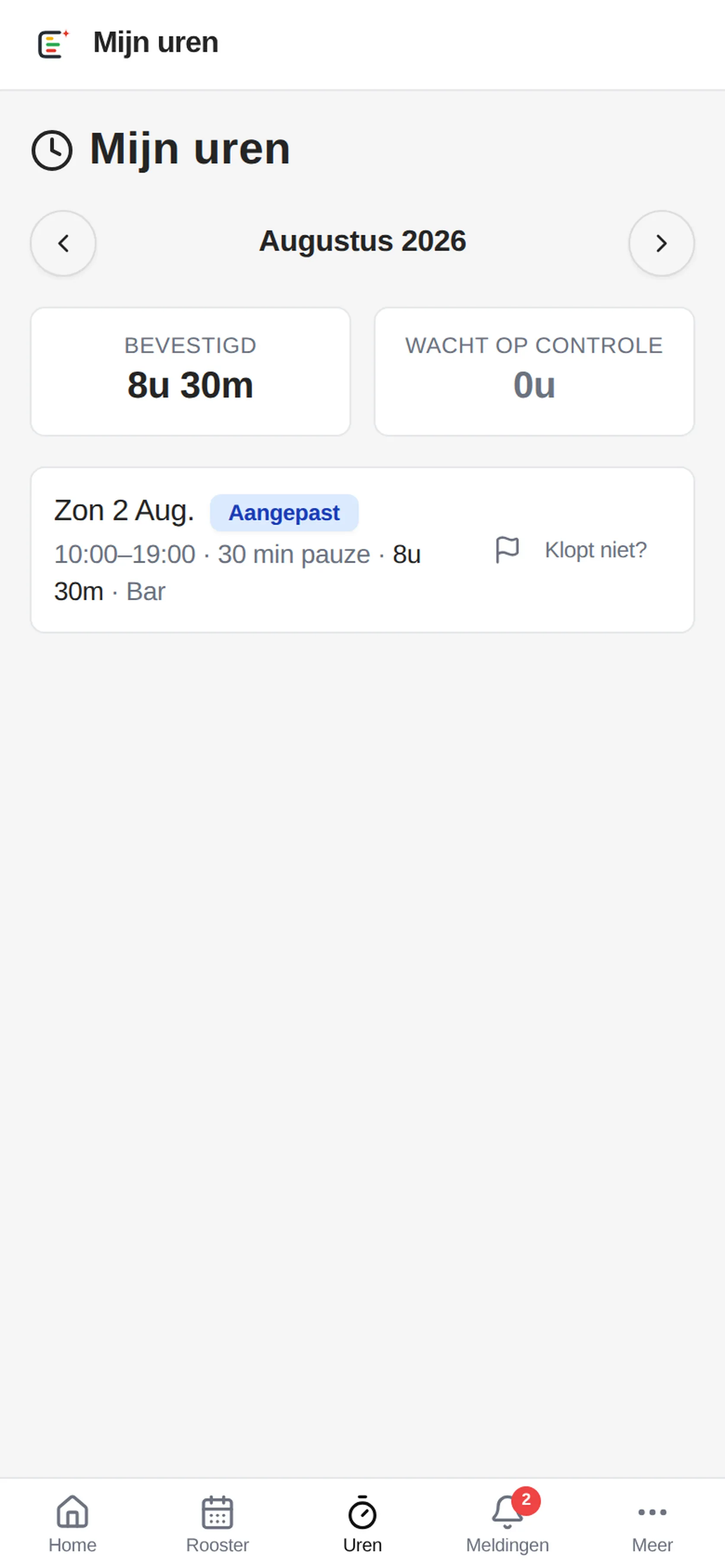 Mijn uren met bevestigde en aangepaste regels
