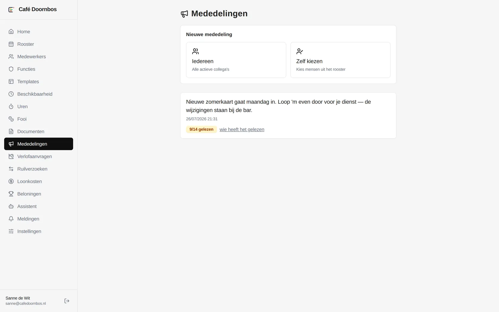 Mededelingen met leesbevestiging