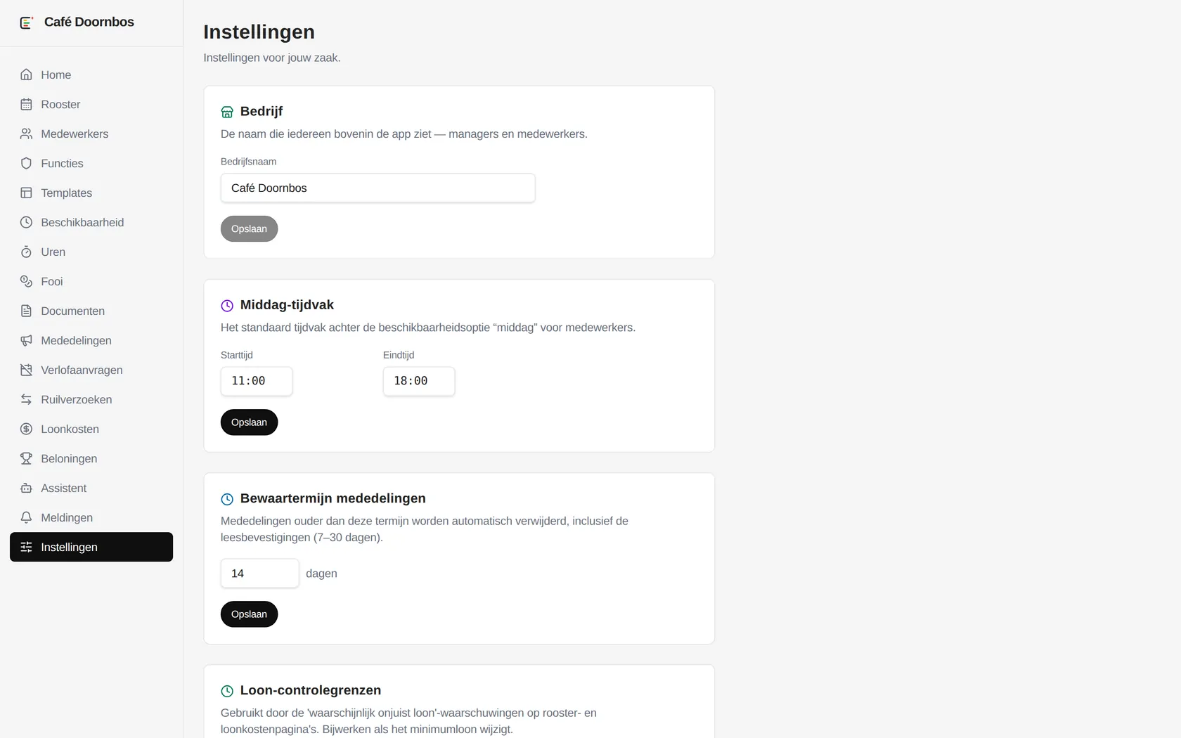 Instellingen van de vestiging