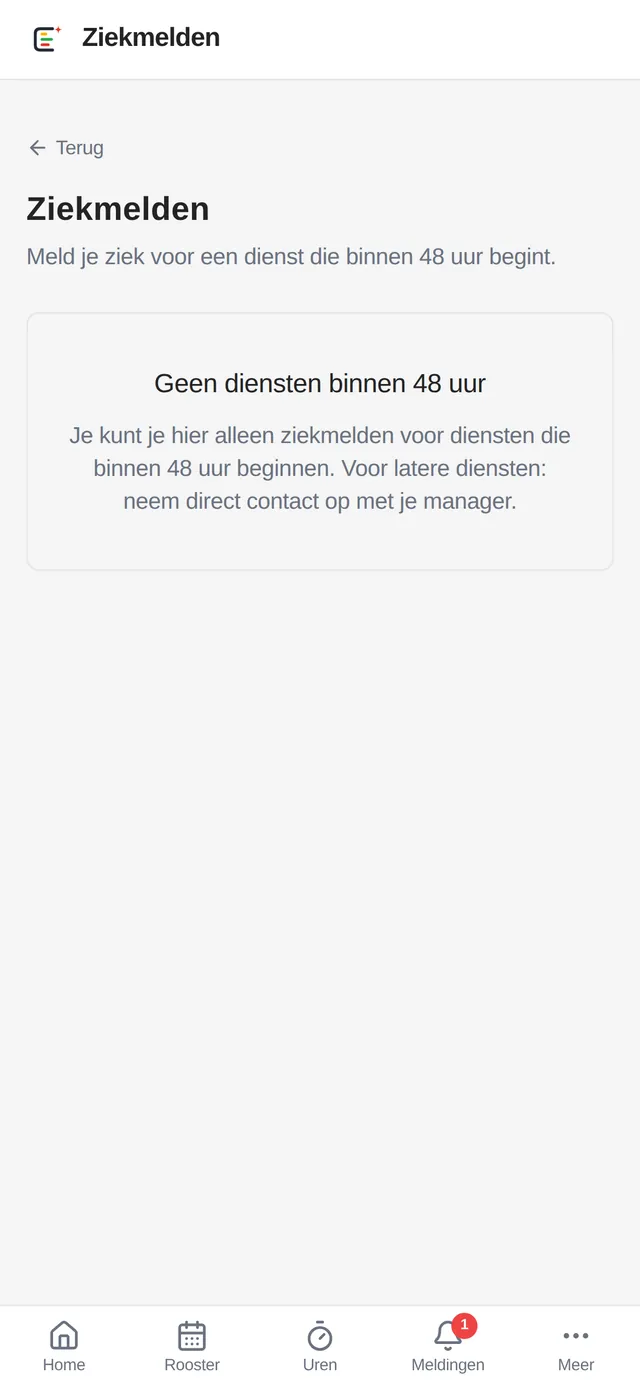 Ziek melden voor een dienst