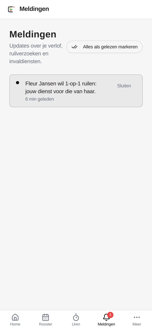 Meldingen in de app
