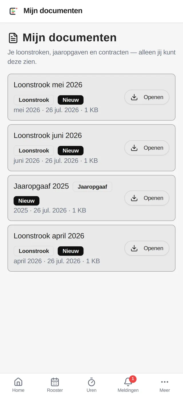 Loonstroken en jaaropgaaf in de app van de medewerker